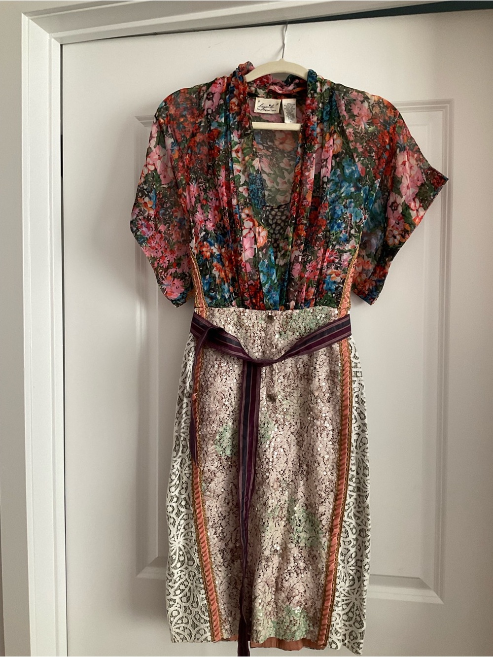 Byron Lars Floral Multicolor Deep V Wrap Dress with Belt